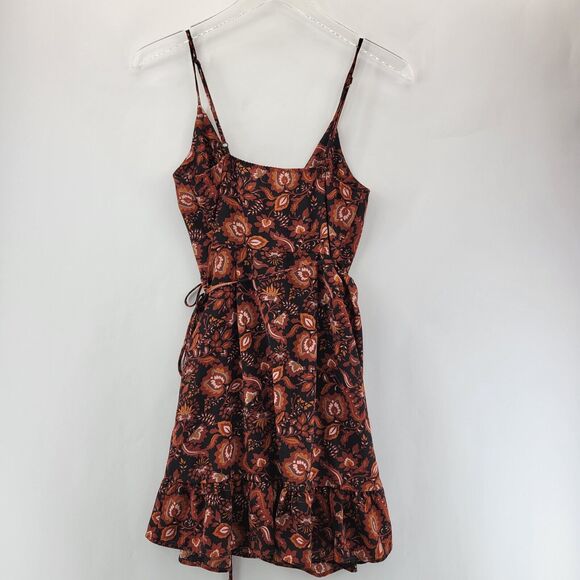 Free People All My Love Mini Wrap Dress Womens XS Brown Black Floral Slip Dress - Picture 4 of 7